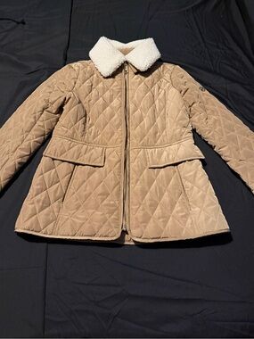 Michael Kors Quilted Puffer Jacket with Sherpa Collar in Camel